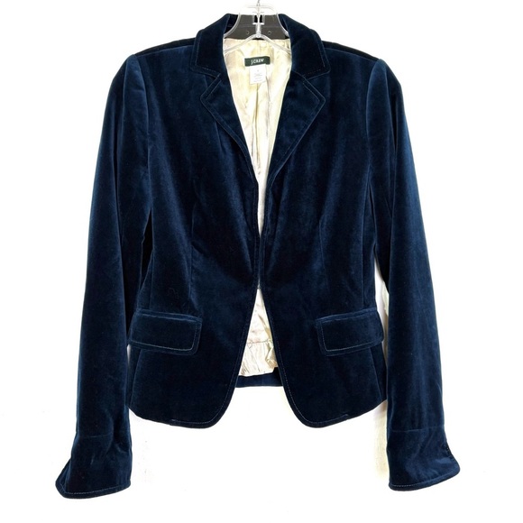 J.CREW Velvet Blazer Jacket Midnight Blue Lined Size 2 #97130 Retail $168 - Picture 1 of 16